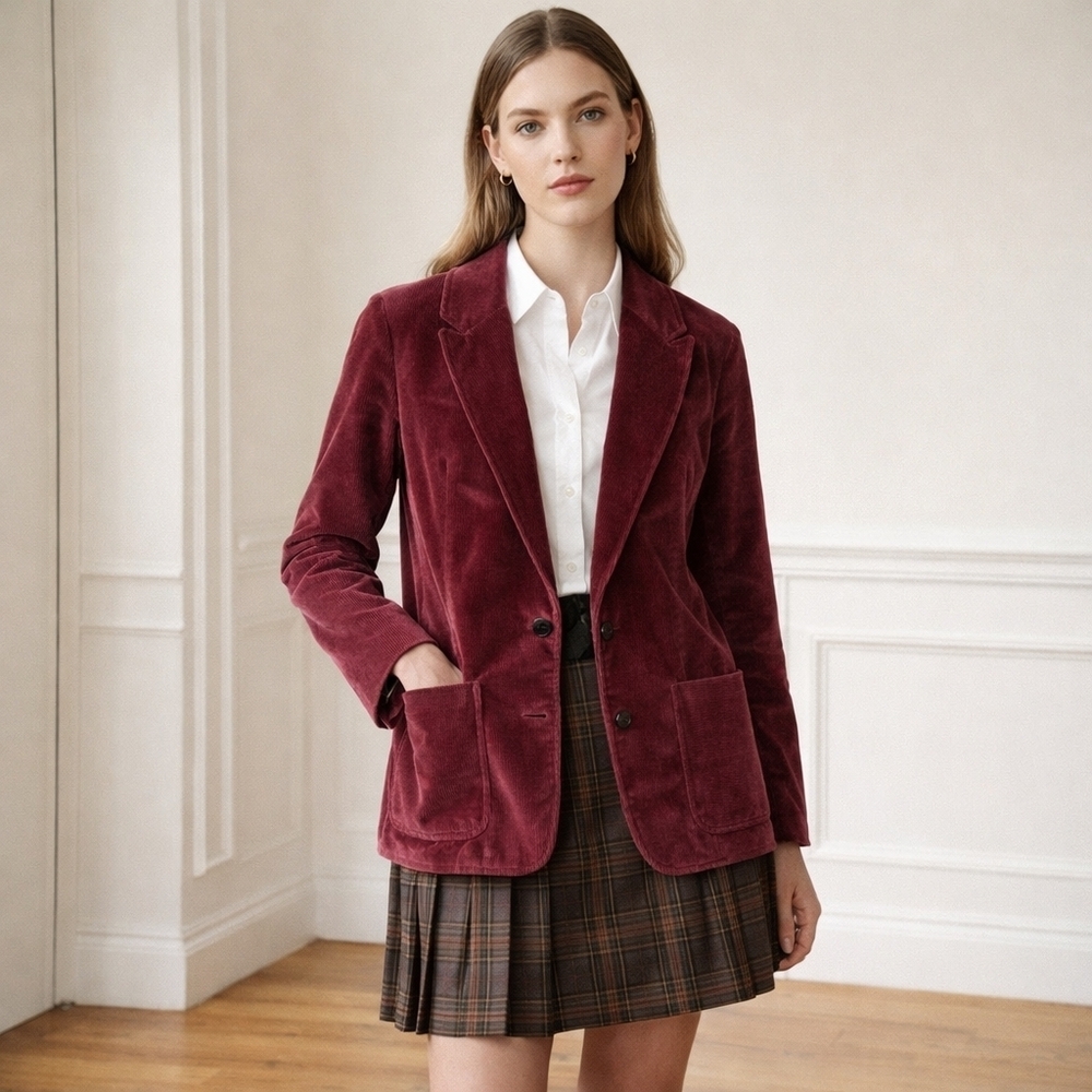 RVCA Women's Burgundy Corduroy Two-Button Blazer Size S/8 Academia Preppy